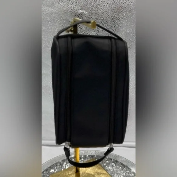 BVLGARI Black Herringbone Nylon/Leather Travel Case Cosmetic Bag Dopp Kit Italy - Picture 9 of 10